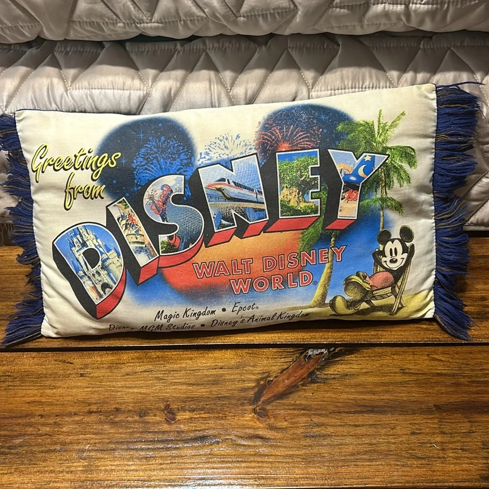 Greeting From Disney Pillow, Vintage Postcard Stamp Look